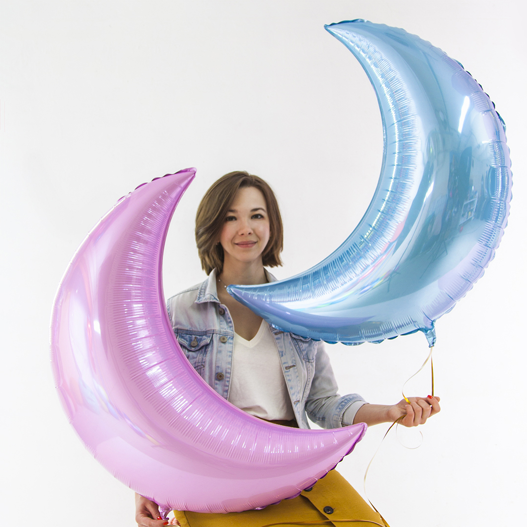 Шар (35''/89 см) Фигура, Полумесяц, Розовый, Макарунс, 1 шт.