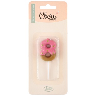 Свеча Цифра, 8 Пончик, Клубничная глазурь, 2,5*4 + 3 см, 1 шт. с держат.