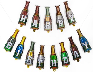 Набор шаров (17''/43 см) Мини-Гирлянда, Напитки, Happy Birthday, 1 шт. в уп.