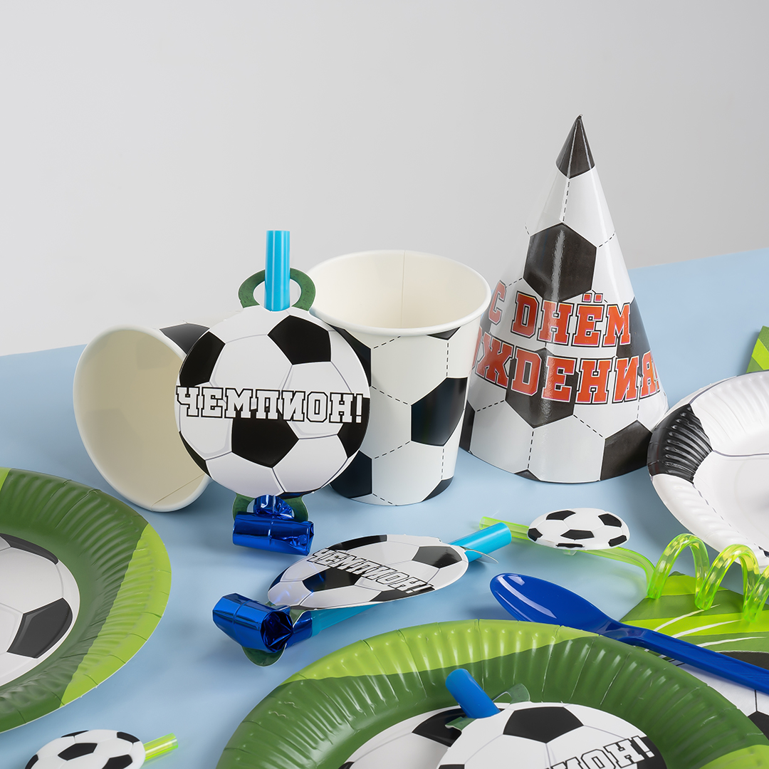 Карнавальные язычки гудки, Футбол, 11 см, 6 шт. в упак. 