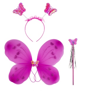 Набор (ободок, крылья, волшебная палочка), Фея Бабочка, Фуше, с блестками, 48*38 см, 1 шт. 