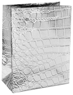 Пакет подарочный, Крафт 210гр, Кожа крокодила, Серебро, Металлик, 15*12*7 см, 1 шт.