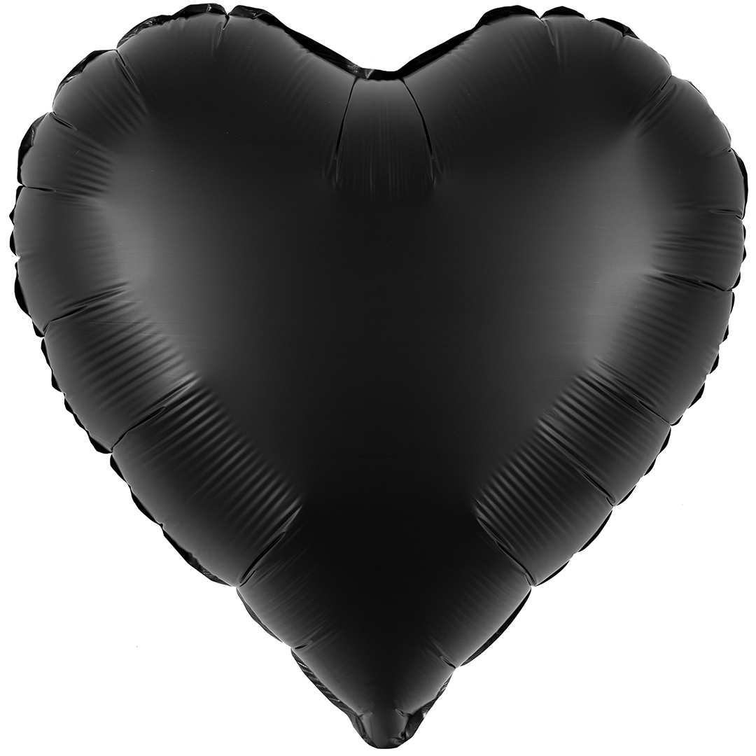 Шар (18''/46 см) Сердце, Черный, Сатин, 1 шт.
