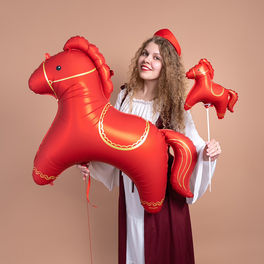 Шар с клапаном (13''/33 см) Мини-фигура, Красная лошадка, Сатин, 5 шт. в уп.