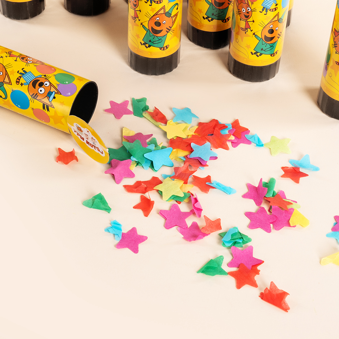 Хлопушка пружинная (4/10 см), Три Кота, Играем вместе, Звезды тишью, Ассорти, 1 шт.