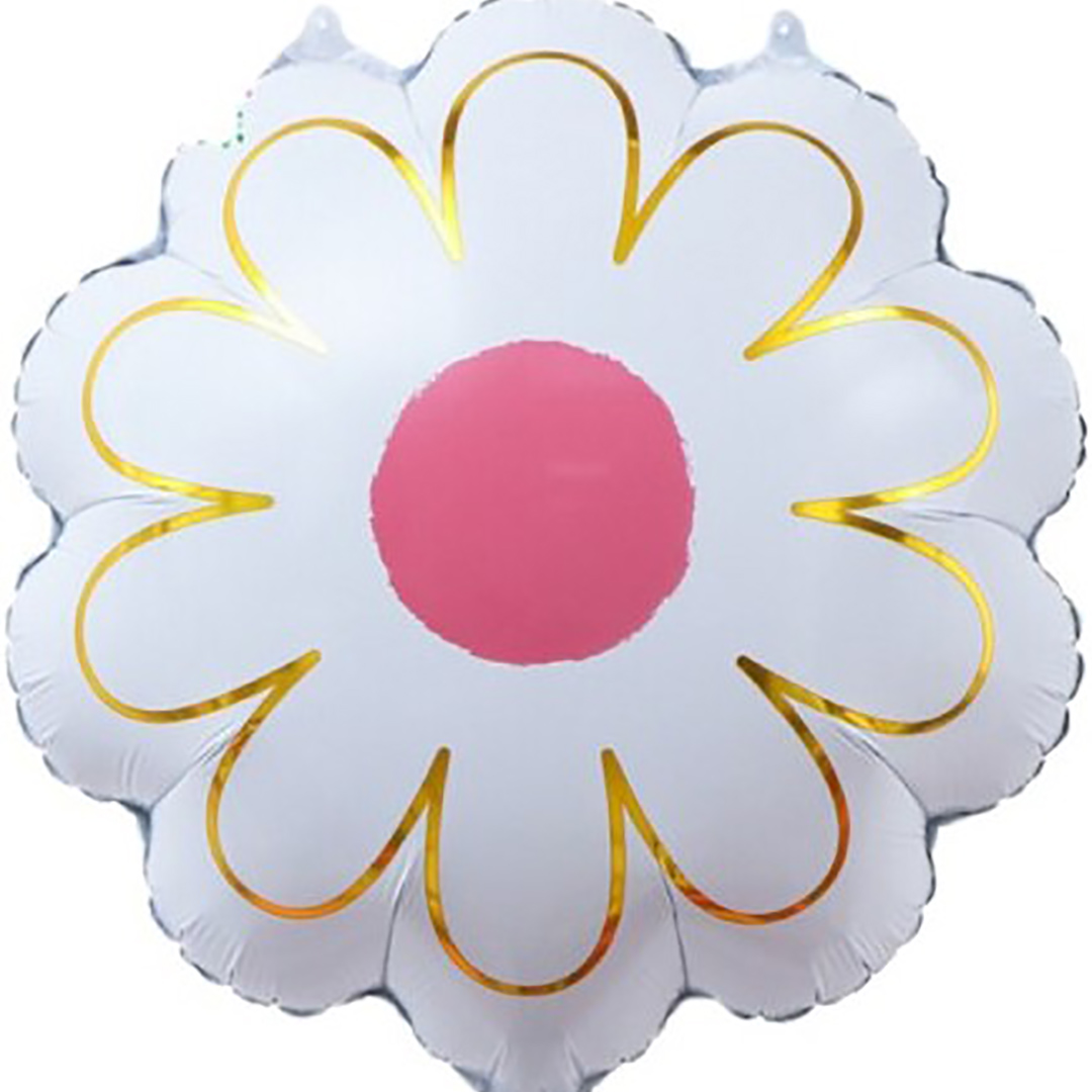Шар (21''/53 см) Цветок, Ромашка, Золотые лепестки, Белый, 1 шт.