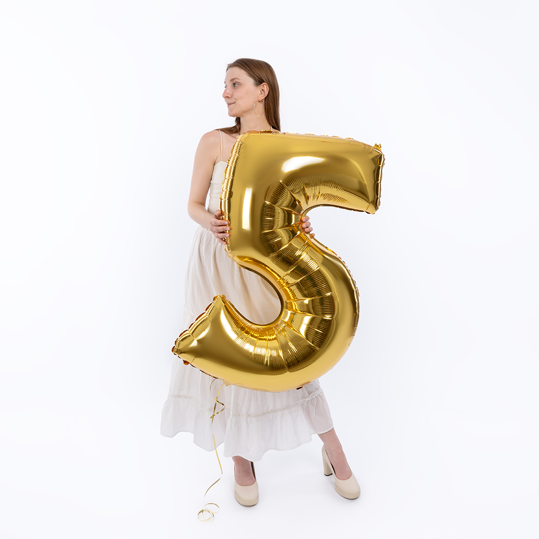 Шар (40''/102 см) Цифра, 5, Золото, 1 шт.