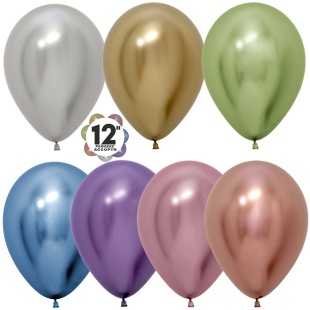 Шар (12''/30 см), Reflex, Зеркальный блеск, Ассорти, хром, 50 шт.