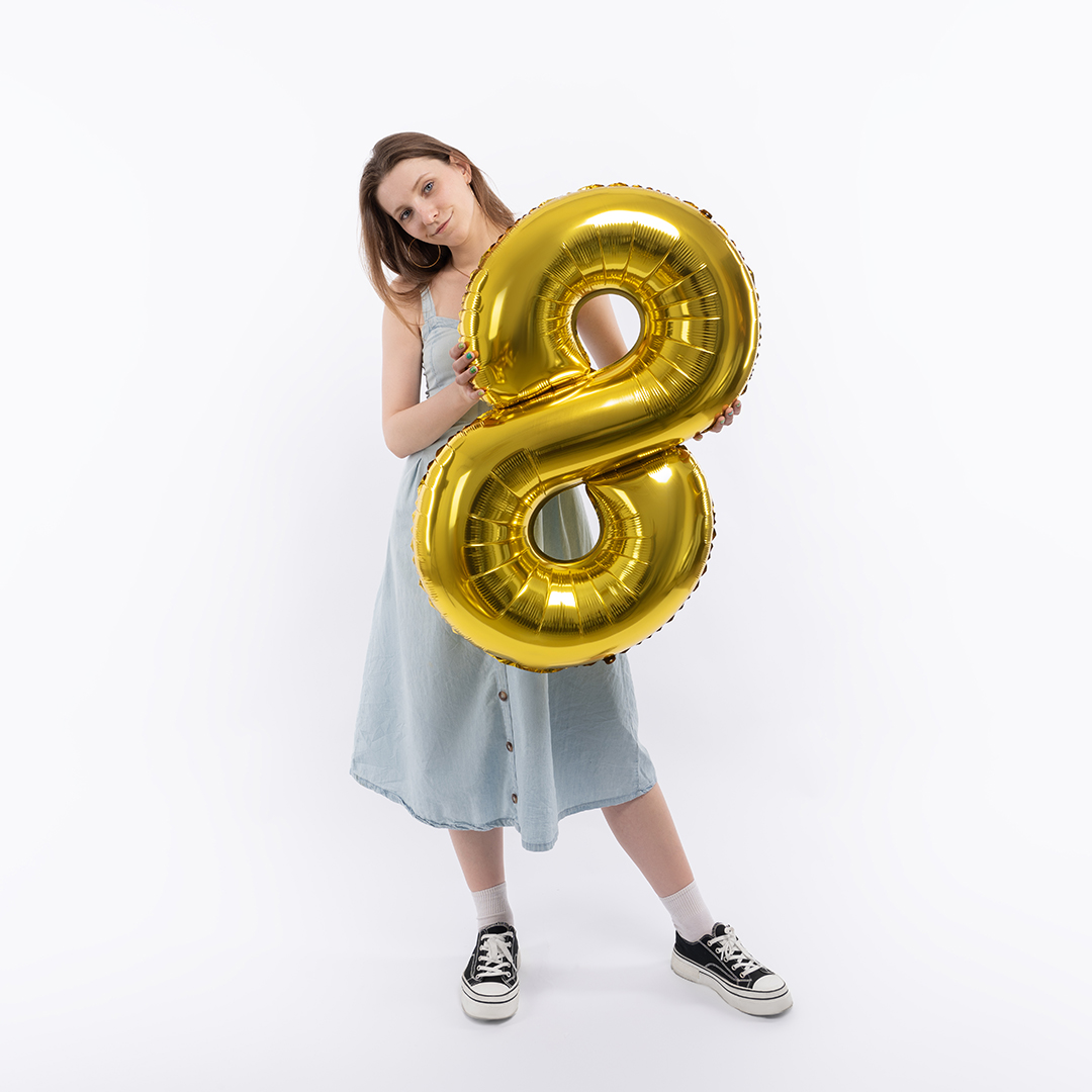 Шар (40''/102 см) Цифра, 8, Золото, 1 шт. в уп.