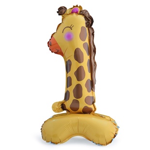 Шар (23''/58 см) Цифра на подставке, 1 Зверята, Жираф, 1 шт. в уп.