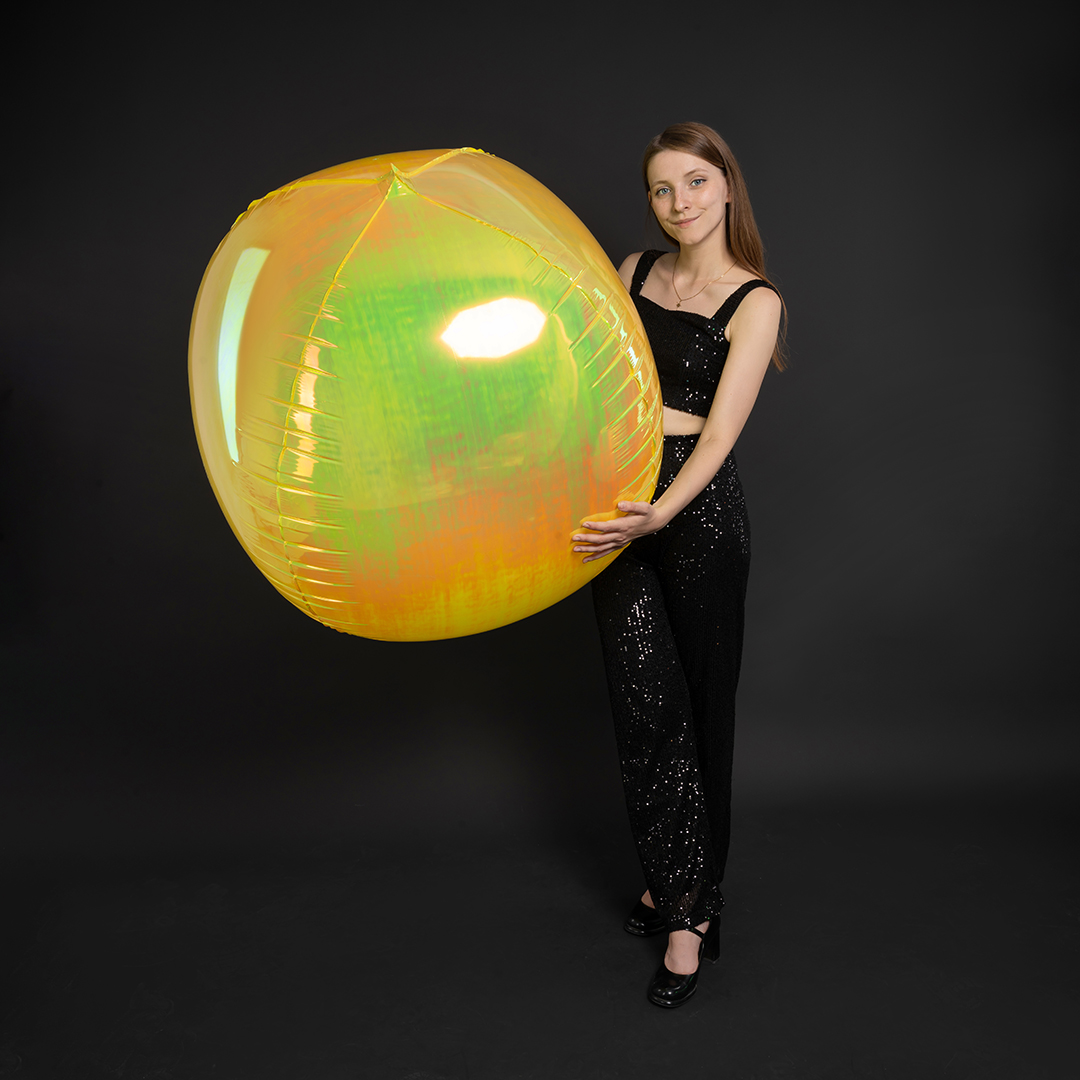 Шар 3D (60''/152 см) Сфера, Желтый, Хамелеон, 1 шт. в уп.