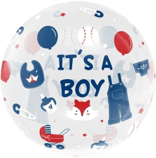 Шар с клапаном (18''/46 см) Сфера, Это Мальчик, Прозрачный, Кристалл, 1 шт. в уп.