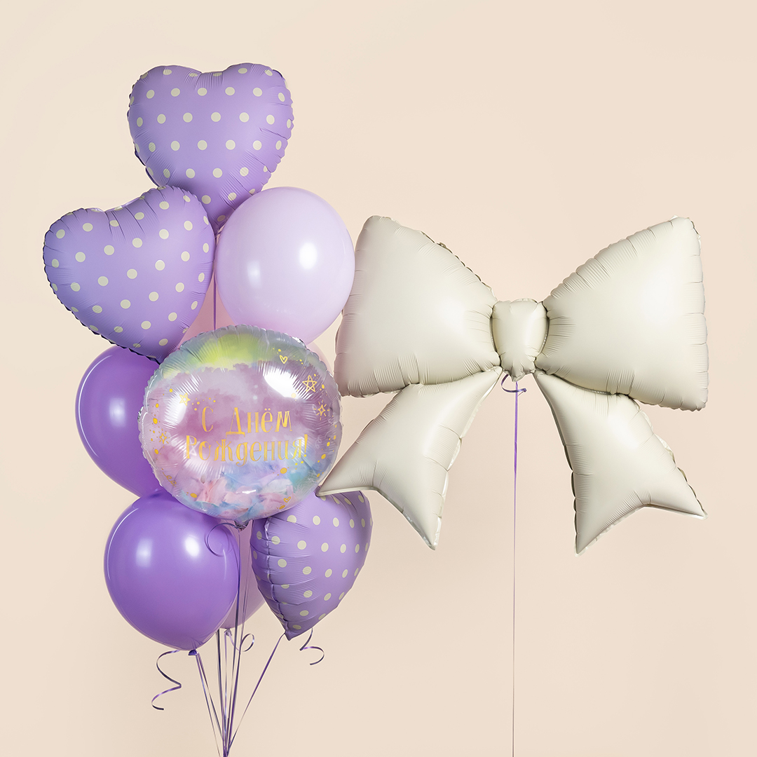 Шар (18''/46 см) Сердце, Кремовый горошек, Сиреневый, 1 шт.