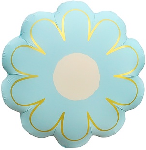 Шар (21''/53 см) Цветок, Ромашка, Золотые лепестки, Голубой, Сатин, 1 шт.