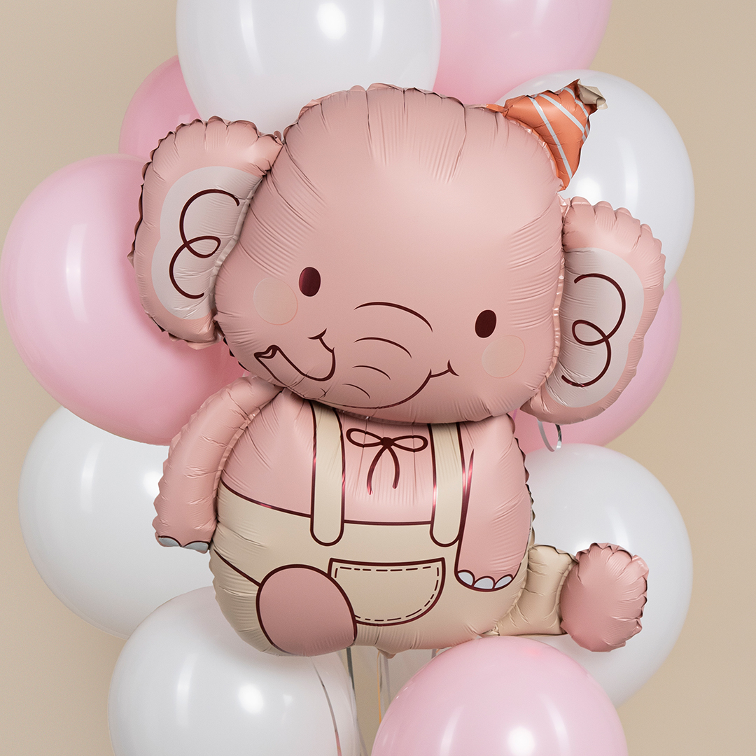 Шар (35''/89 см) Фигура, Слоник в колпачке, Розовый, 1 шт. в уп.