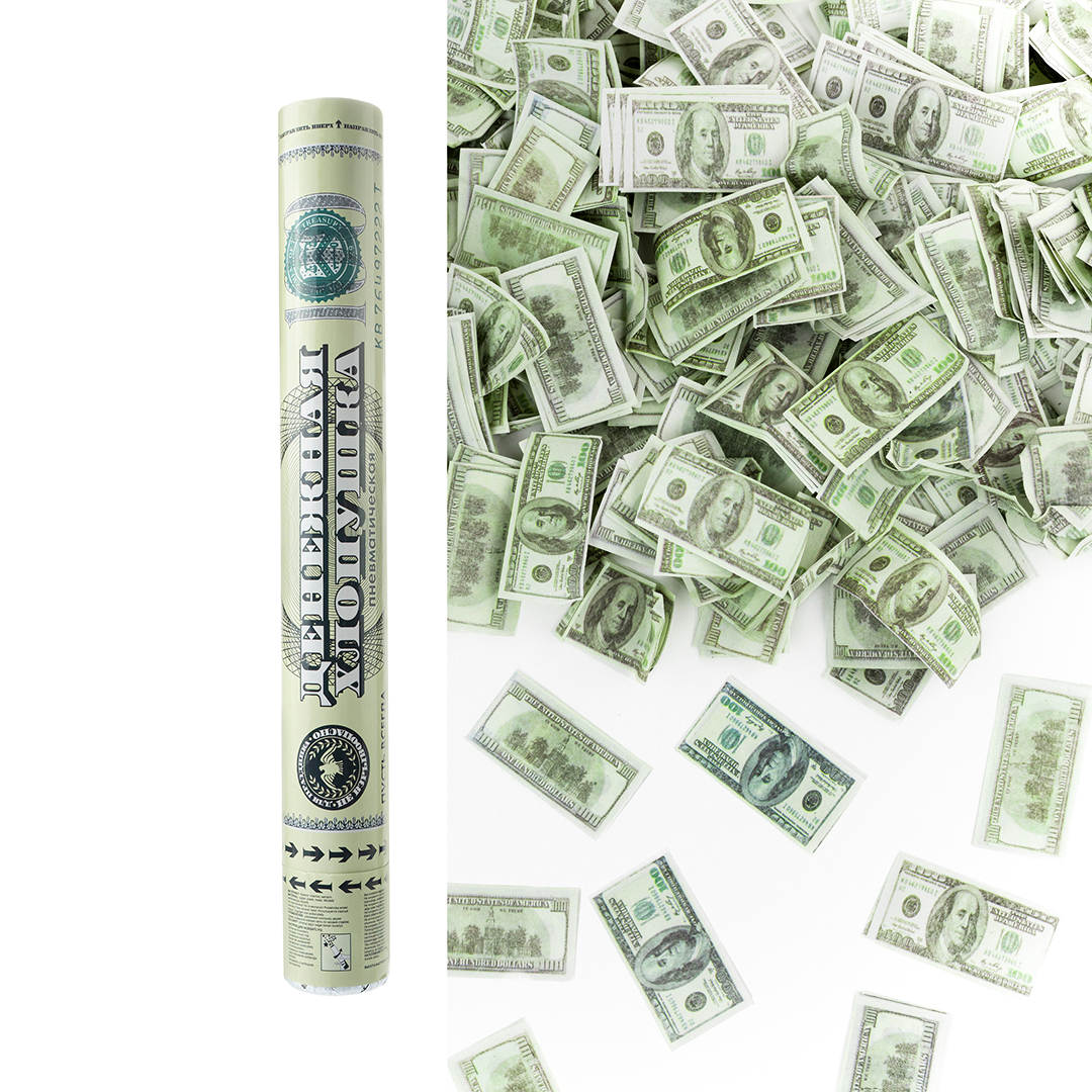 Пневмохлопушка (16/40 см), Деньги, Доллары, 1 шт.