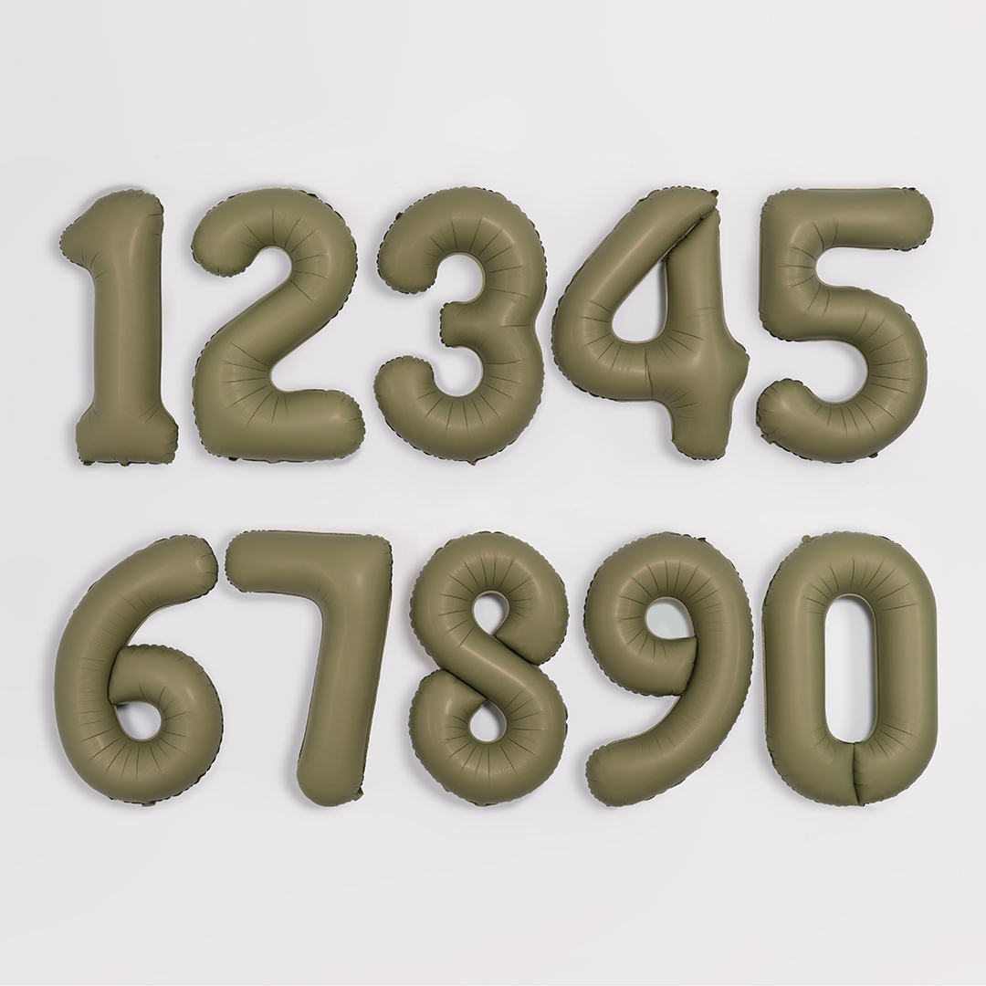 Шар (40''/102 см) Цифра, 3 Slim, Оливковый, Матовый, 1 шт. в уп.