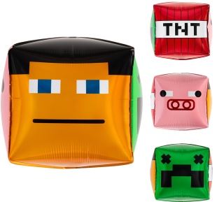 Шар 3D (22''/56 см) Куб, Пиксели, Герои, 1 шт. в уп.