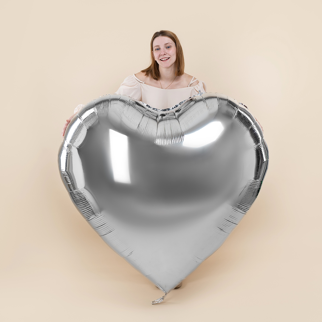 Шар (63''/160 см) Сердце, Серебро, Металлик, 1 шт.