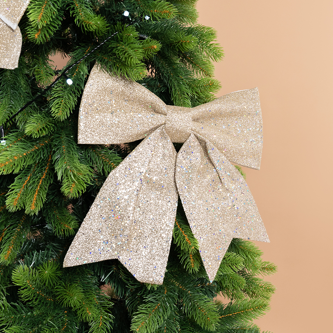 Декоративный бант Праздничный, Шампань, с блестками, 30*35 см, 1 шт. в упак. 