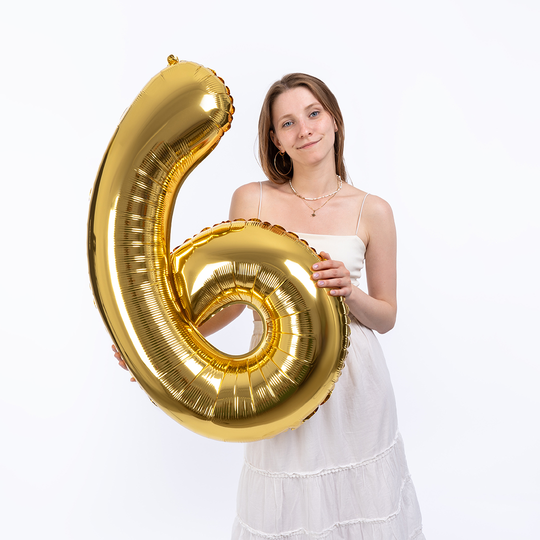 Шар (40''/102 см) Цифра, 6 Slim, Золото, 1 шт.
