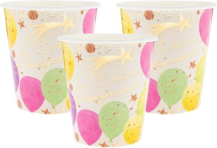 Стаканы (250 мл) С Днем Рождения! (воздушные шары), Металлик, 6 шт.