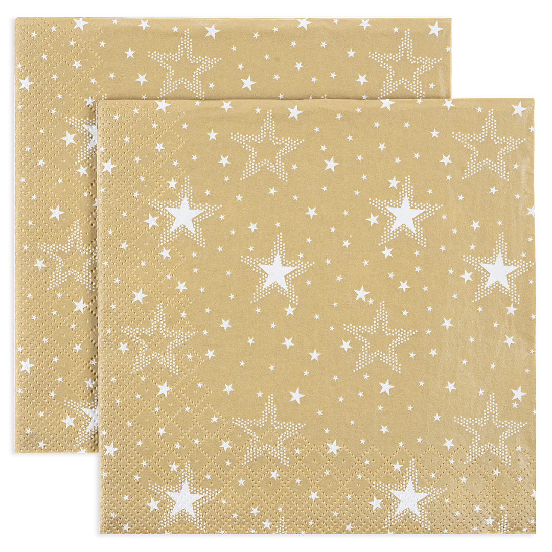 Сервировочные салфетки, Белые звезды, Золото, 33*33 см, 20 шт.