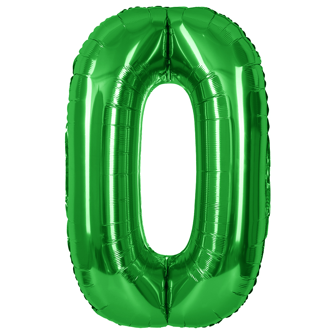 Шар (40''/102 см) Цифра, 0, Зеленый, Металлик, 1 шт. в уп.