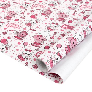 Упаковочная бумага, Крафт 60гр (0,68*10 м) Детский карнавал, Розовый, 1 шт.