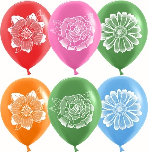 Шар (12''/30 см) Цветы, Ассорти, пастель, 2 ст, 25 шт.