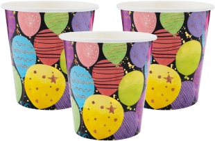 Стаканы (250 мл) Воздушные шары, Черный, Металлик, 6 шт.