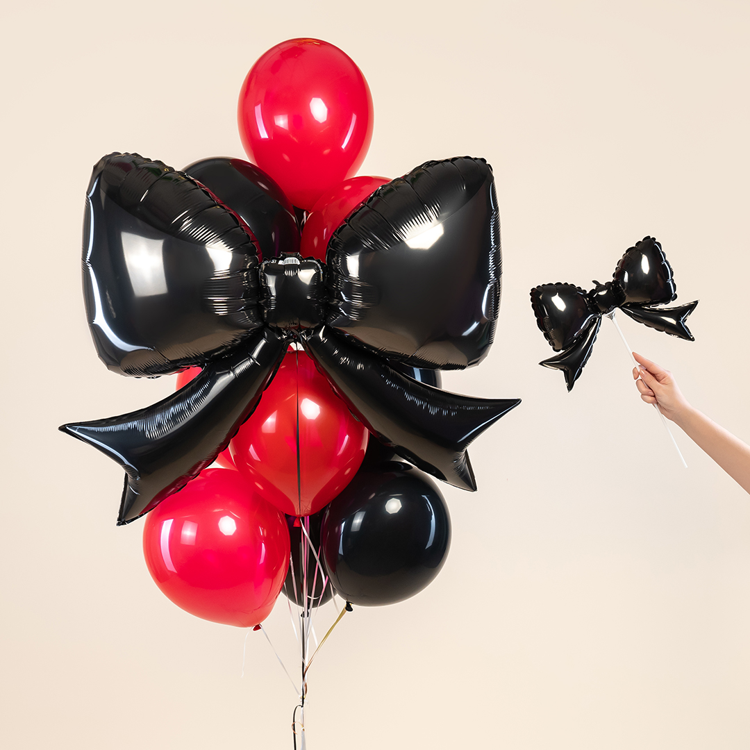 Шар (14''/36 см) Мини-фигура, Бант, Черный, 1 шт.