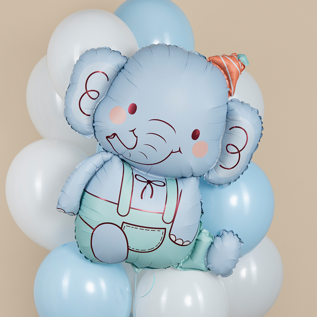 Шар (35''/89 см) Фигура, Слоник в колпачке, Голубой, 1 шт. в уп.