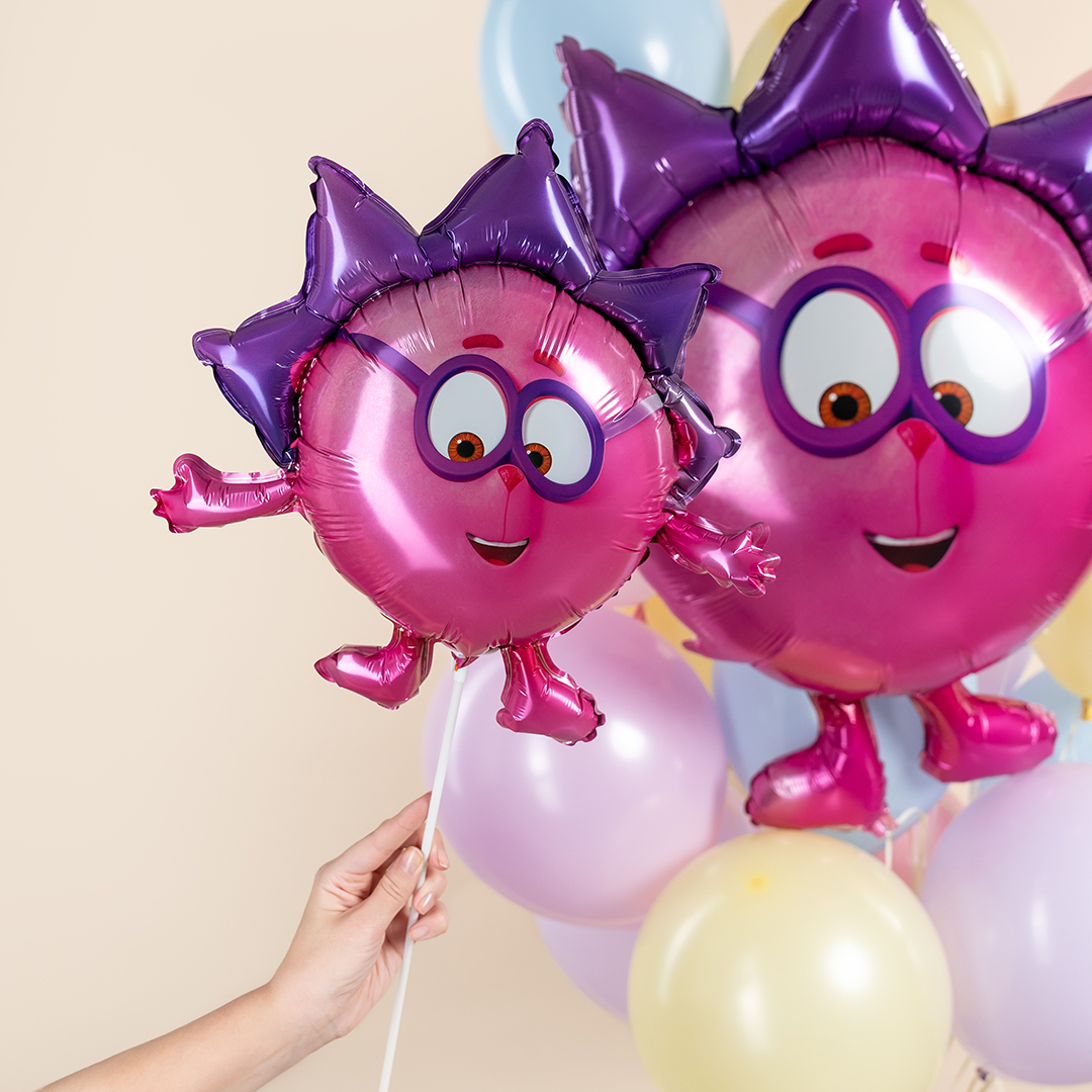 Шар с клапаном (17''/43 см) Мини-фигура, Смешарики, Ежик, 5 шт. в уп.