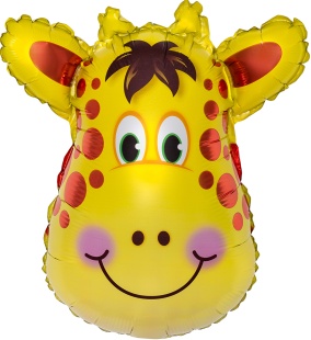 Шар с клапаном (17''/43 см) Мини-фигура, Голова, Милый Жираф, 5 шт. в уп. (цв.этик.)