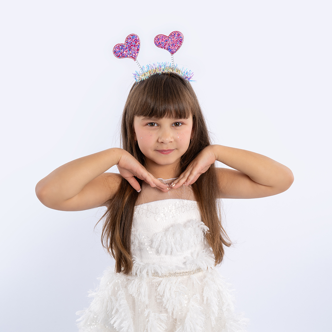 Ободок, Сердечки, Розовый, с блестками, 1 шт. 