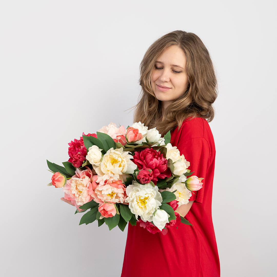 Пион, искусственный, Светло-розовый, 60 см, 1 шт. в упак. 