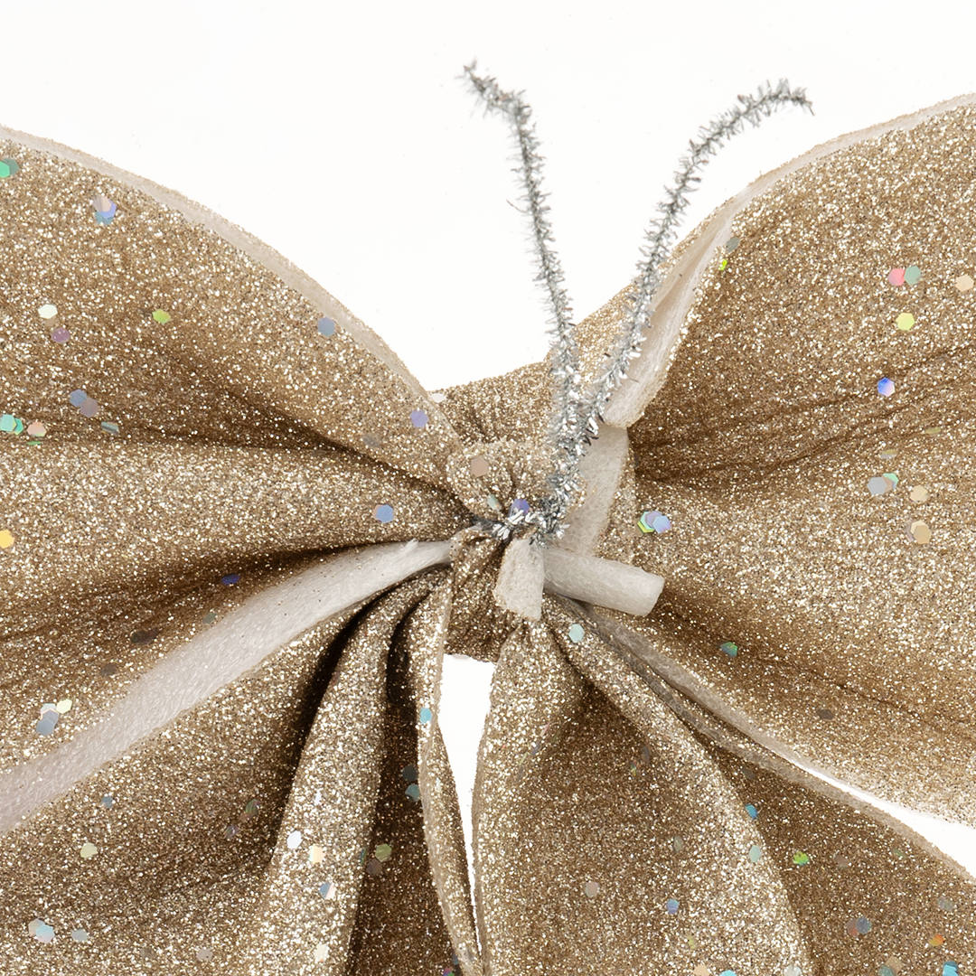 Декоративный бант Праздничный, Шампань, с блестками, 20*25 см, 1 шт. в упак. 