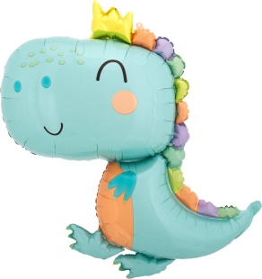 Шар с клапаном (14''/36 см) Мини-фигура, Динозаврик в короне, 1 шт.