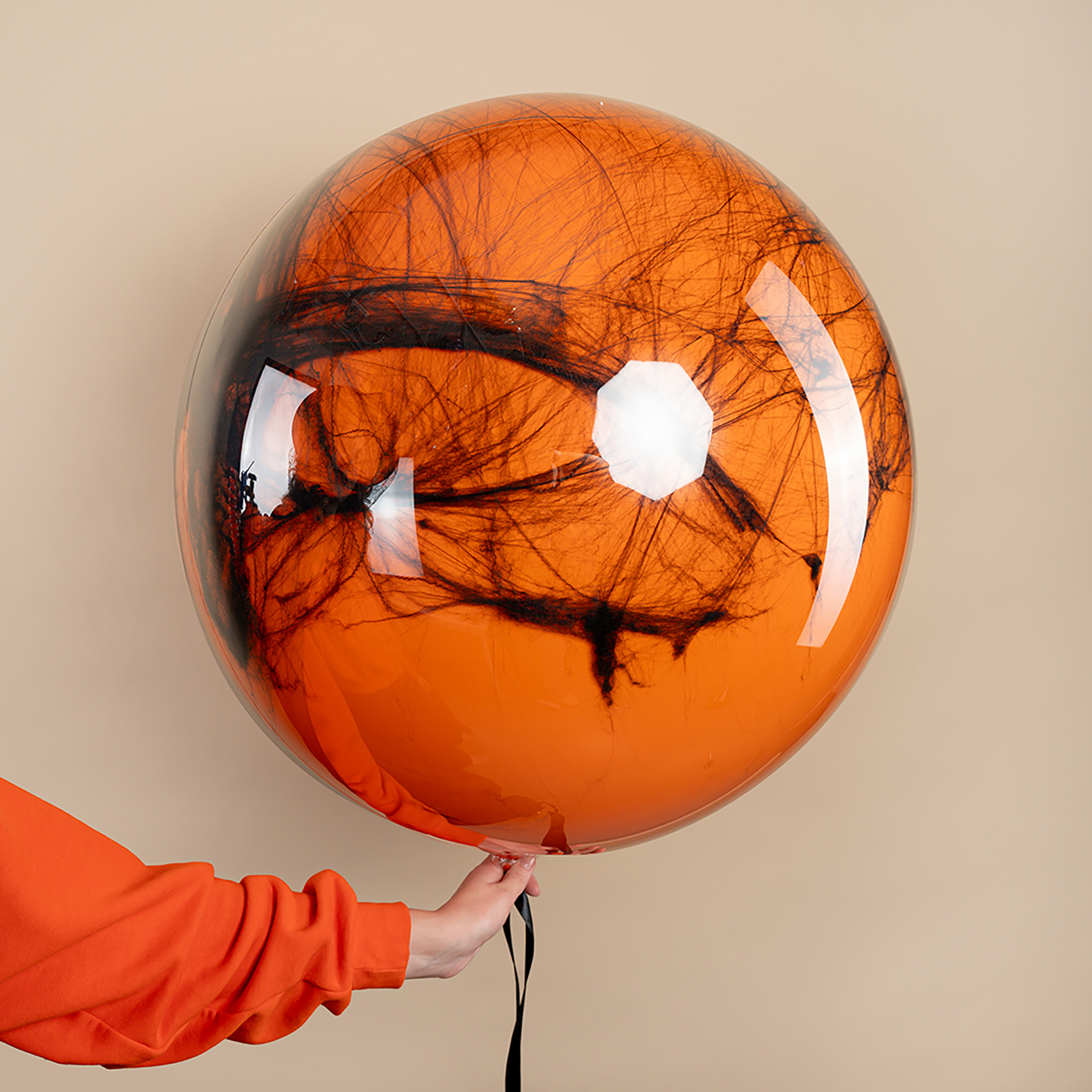 Декоративное украшение, Паутина и 6 пауков, 60 гр, Черный/Оранжевый, 1 шт.