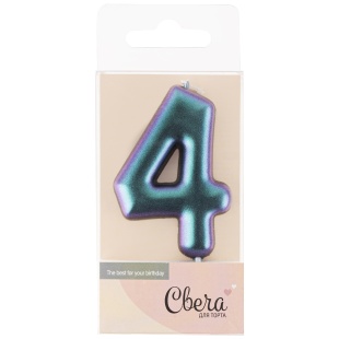 Свеча Цифра, 4, Фантом, Хамелеон, 4*6 + 2,5 см, 1 шт. с держат.