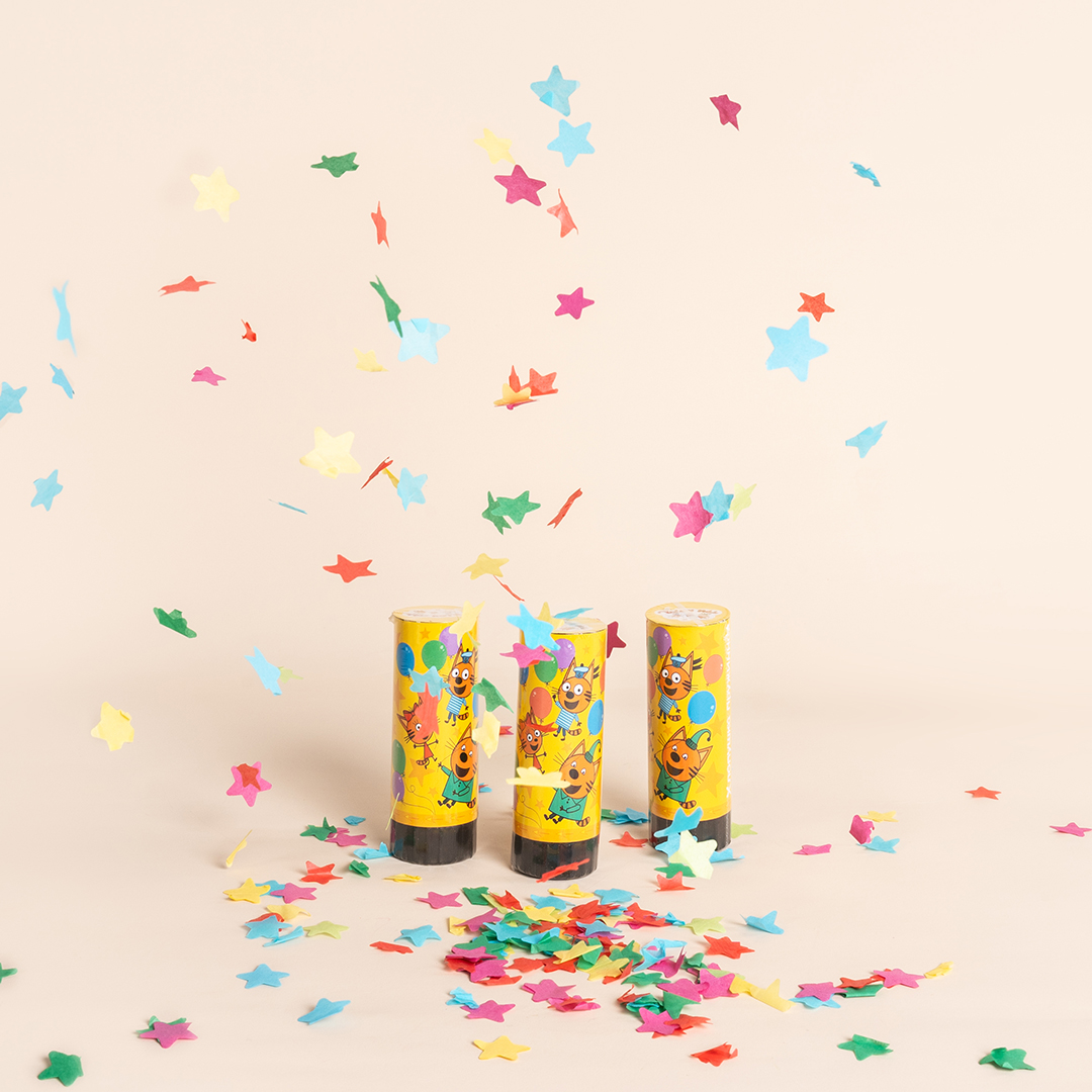 Хлопушка пружинная (4/10 см), Три Кота, Играем вместе, Звезды тишью, Ассорти, 1 шт.