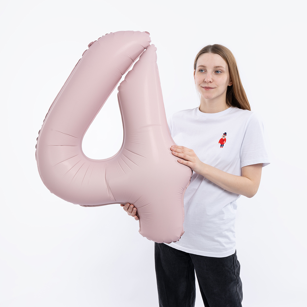 Шар (40''/102 см) Цифра, 4 Slim, Пыльная роза, Сатин, 1 шт. в уп.