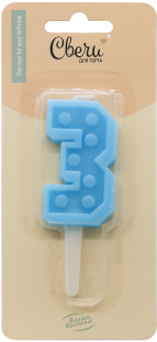 Свеча Цифра, 3 Конструктор, Голубой, 3,3*6,5 + 3 см, 1 шт. с держат.