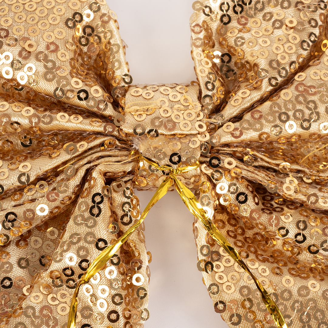 Декоративный бант Праздничные пайетки, Золото, с блестками, 14*18 см, 2 шт. в упак. 