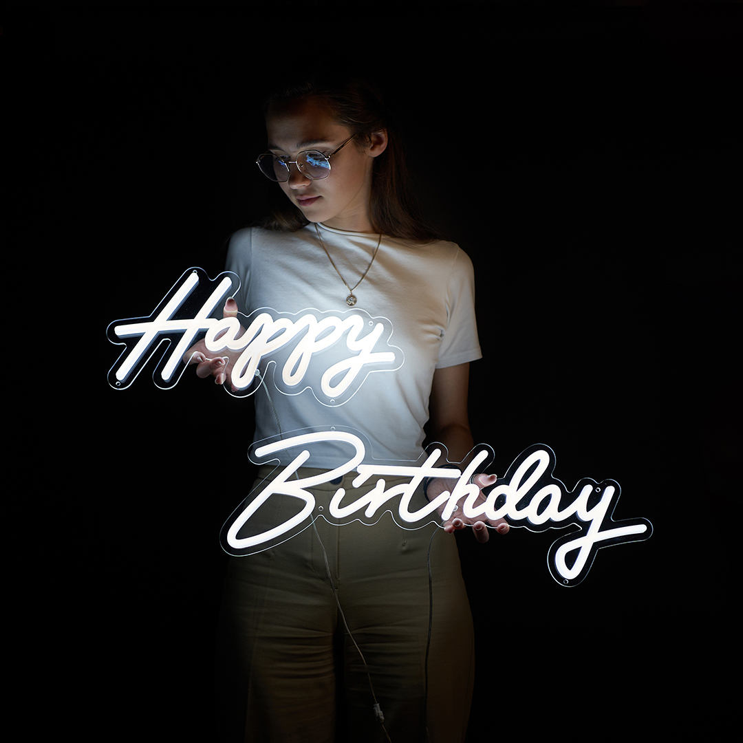 Световая надпись на подложке Happy Birthday, 23*42, 21*59 см. Белый, 1 шт.