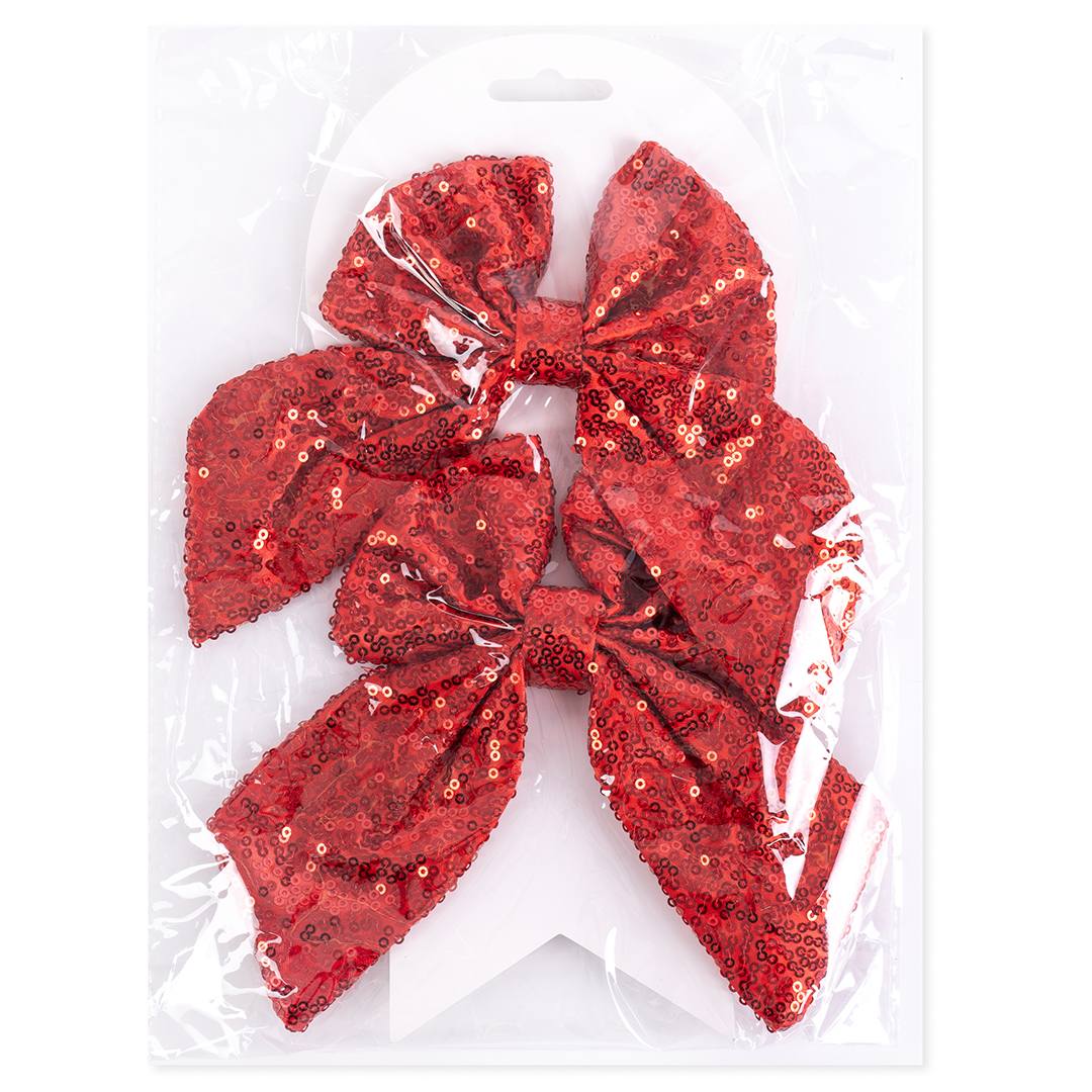 Декоративный бант Праздничные пайетки, Красный, с блестками, 14*18 см, 2 шт. в упак. 