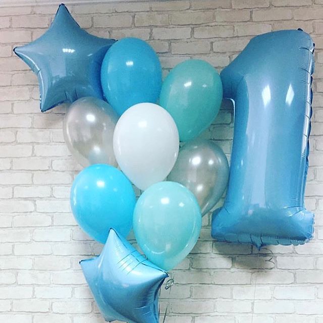 Шар (40''/102 см) Цифра, 1, Голубой, Макарунс, 1 шт.