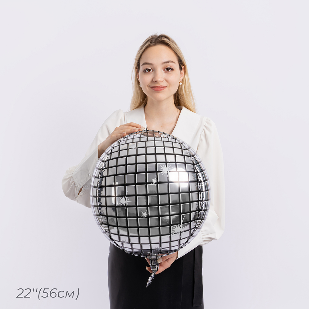 Шар 3D (22''/56 см) Сфера, Диско, Серебро, 1 шт.