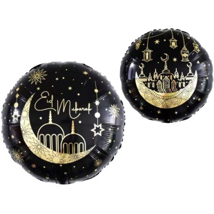 Шар (18''/46 см) Круг, Сказки Востока, Рамадан, Черный, 1 шт. в уп.